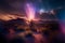 Cactus in the desert at night with starry sky and milky way