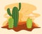 Cactus in desert scenery cartoon