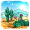 Cactus In Desert Sketch