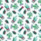 Cactus doodle illustration on white background. Green plants pattern tile.