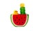 Cactus flowerpot of watermelon shape with a yellow