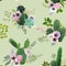 Cactus and Flowers Seamless Pattern. Exotic Tropical Summer Botanical Background.