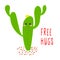 Cactus free hugs. Hand drawm cartoon cactus in the desert. Flat