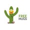 Cactus free hugs print illustration funny cute cartoon slogan. Cactus tree hug art design