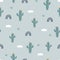 Cactus garden seamless pattern on a grey background Hand-drawn design in cartoon style