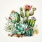 Cactus Garden: Watercolor Painting of Colorful Desert Flowers AI Generated