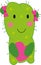 Cactus girl with pink bows and a crimson heart in her paws funny cute character