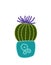 Cactus golden ball in bloom. Flowering plant. Flat, cartoon, vector