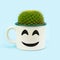 Cactus grown recycled tin mug with happy face