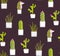 Cactus Hedgehog Hiding Dark Seamless Pattern