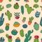 Cactus home nature handmade illustration of green cactus in bow plant cactaceous tree with flower different sorts and