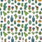 Cactus home nature vector illustration of green plant cactaceous tree with flower seamless pattern background