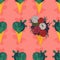 Cactus in a ice cream waffle cone vector seamless pattern