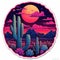 Cactus illuminated by neon pink lights, creating a captivating scene against the backdrop of the midnight dusk sky