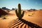 Cactus in isolation alone in the desert, surrounded by sand