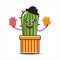 cactus mascot illustration carrying a gift present