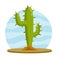 Cactus. Mexican green plant with spines. Element of the desert and southern landscape. Succulent in brown earth