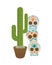 Cactus mexican plant in ceramic pot with skulls painted