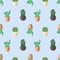 Cactus pattern. pastel shades. thorns, flower, pot, flowers, hearts. Hand drawn, grainy style. wallpaper, wrapping paper, prints