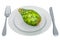 Cactus pear on plate with fork and knife, 3D rendering