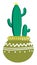 Cactus plants with yellow flower at its top used for decoration is planted in a round shape earthen pot vector color drawing or