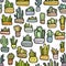 Cactus seamless pattern. Cute cartoon bright colorful cacti isolated on white, stock illustration.