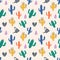 Cactus seamless pattern with cute colorful scandinavian drawing