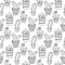 Cactus seamless pattern illustration. Vector succulent and cacti hand drawn set. In door plants in pots.