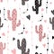 Cactus seamless pattern vector background. Vector. Black pink grey cactus on white background. Fabric print
