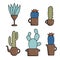 Cactus set collection with different types. Cute character cartoon. Desert botanical flower plant garden summer. Vector