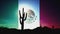 Cactus silhouette clouds at sunrise time lapse with Mexico flag in sky