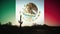 Cactus silhouette clouds at sunrise time lapse with Mexico flag in sky