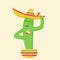 Cactus in a sombrero with maracas in a pot. Picture with a white outline on a yellow background