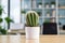 cactus stand on desk AI generated