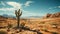 A cactus standing tall in the barren desert. Generative AI.