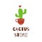 Cactus store text Cute funny logo for cactus flower store or company Hand drawn vector print