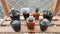 Cactus on wood shelf. Cactus on plastic pot. Drought tolerant plant.