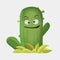 Cactuses cute kawaii vector character. Plant with smiling faces. Cactus waving branch. Funny emoji, emoticon set