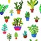 Cactuses seamless pattern, detailed design. Vector illustration