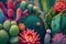 Cactuses and succulents background. 3D illustration.