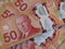 CAD. Canadian currency background. Closeup photo. Dollars of Canada