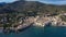 Cadaques amazing spanish town by the sea. Punta de sa Costa. Video footage. Aerial drone camera moves away from the