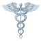 Cadeus Medical medecine pharmacy doctor ancient high detailed symbol. Vector hand drawn linear two snakes with wings sword