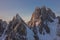 The Cadini di Misurina mountain range, at sunrise, near Cortina d`Ampezzo, in the Italian Dolomites