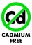 Cadmium free icon. Letters Cd chemical symbol in green crossed