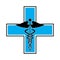 Caduceus on blue cross