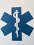 Caduceus emergency blue medical sign in an ambulance