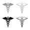 Caduceus health symbol Asclepius`s Wand icon set grey black color