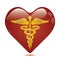 Caduceus in heart medical symbol .