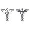 Caduceus line and glyph icon, medical
